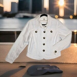 Christopher & Banks White Jean Jacket with Metal Buttons
